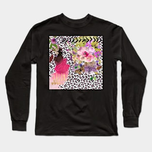 Absract leopard floral collage Long Sleeve T-Shirt